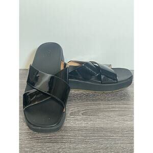 UGG Emily Criss Cross Patent Slide Sandals Leather Black Women's Size 9.5 USED